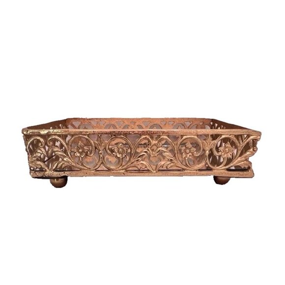 Footed Mirror Tray LG Gold Vanity Filigree Scroll Floral 14" x 9" x 3.5" LUXURY - Picture 3 of 15